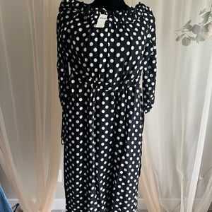 Anthropologie Black and White Polka Dot Long Sleeve Dress